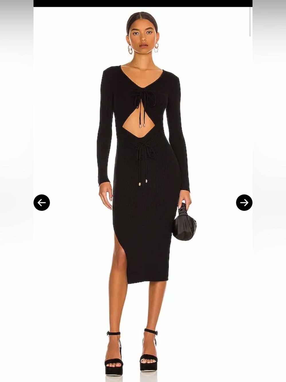 More To Come Kaylee Ruched Dress M Black Cutout Ribbed Midi Y2K Date Night